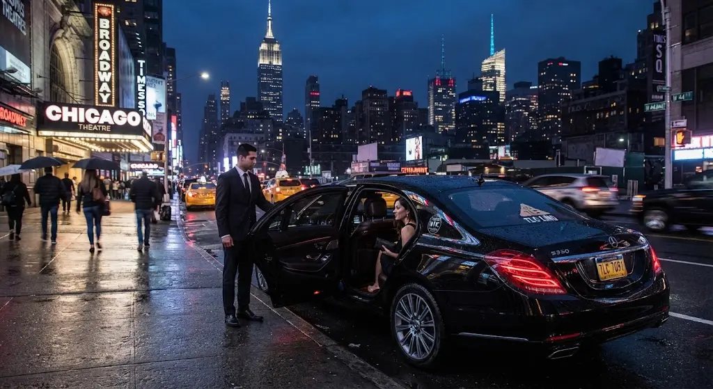 Black car service NYC vehicle set up for a corporate event pickup