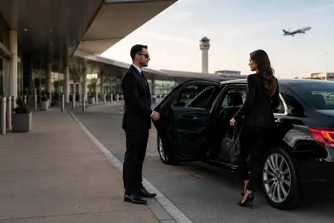 Newark airport car service driver holding a name sign in arrivals